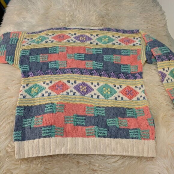 Vintage Britches Hand Knit Chunky Pastel Crewneck Sweater Size Large - Picture 8 of 8